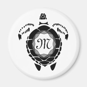 Aimant Silhouette de tortue de la mer Noire Monogramme Cu