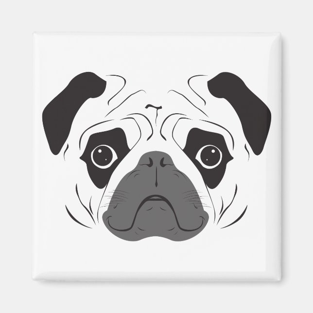 Aimant Silhouette de visage de Pug (Devant)