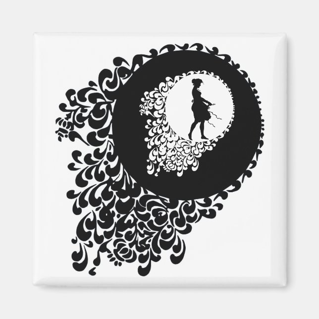 Aimant Silhouette Décorative Noire Et Blanc Fille (Devant)