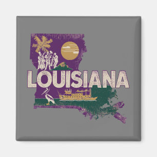 Aimant Silhouette d'état rétro de Louisiane