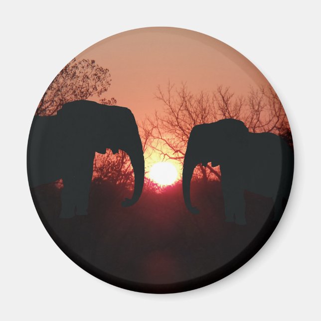 Aimant Silhouette du coucher de soleil éléphant (Devant)