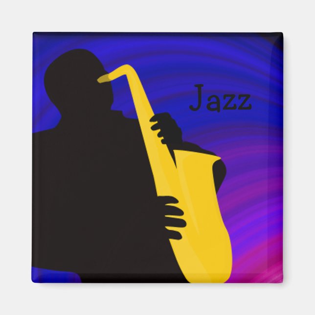Aimant Silhouette d'un joueur de jazz, bleu & violet (Devant)