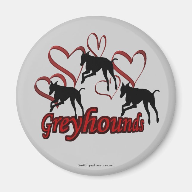 Aimant Silhouette Greyhound Coeurs rouges (Devant)