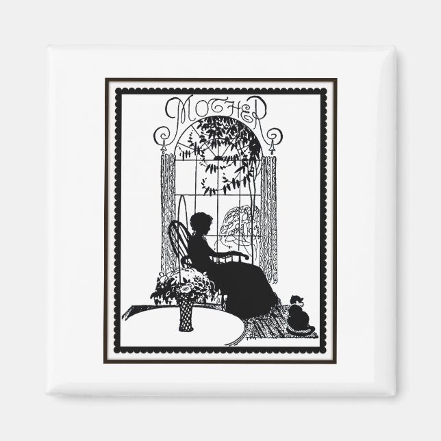 Aimant Silhouette mère rétro (Devant)