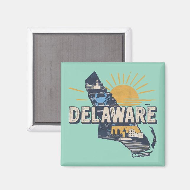 Aimant Silhouette Scénique Rétro du Delaware (Recto/Verso)
