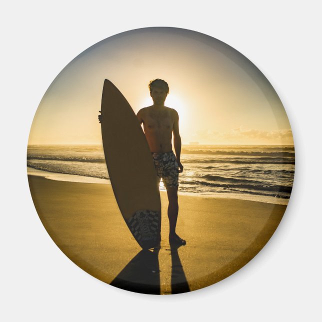 Aimant Silhouette surfeuse au lever du soleil (Devant)