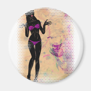 Aimant Silhouette violette grunge 2 de fille de bikini