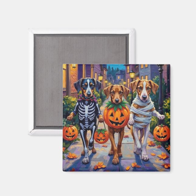Aimant Silken Windhound Dogs in Halloween Costumes (Recto/Verso)
