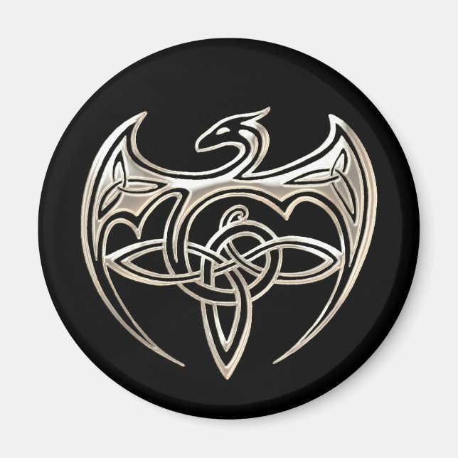 Aimant Silver and Black Dragon Trine Celtic Knots (Devant)