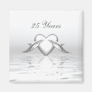 Aimant Silver Anniversary Dolphins et Heart