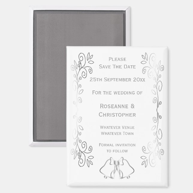 Aimant Silver Bells Scroll Design Wedding Enregistrer La  (Recto/Verso)