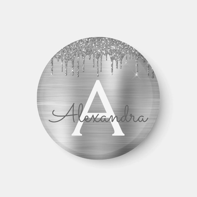 Aimant Silver Glitter Brushed metal Monogram (Devant)