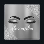 Aimant Silver Glitter Sparkle Eyelashes Monogram<br><div class="desc">Argent Faux Parties scintillant à étincelles métalliques brossé Monogramme de métal Nom et cils initiaux (cils),  Extensions d'oreillettes et Magnets de réfrigérateur d'yeux. Le design fait le cadeau parfait pour 16 ans,  mariage,  douche nuptiale,  anniversaire,  baby shower ou bachelorette pour quelqu'un à la recherche d'un style cool tendance.</div>