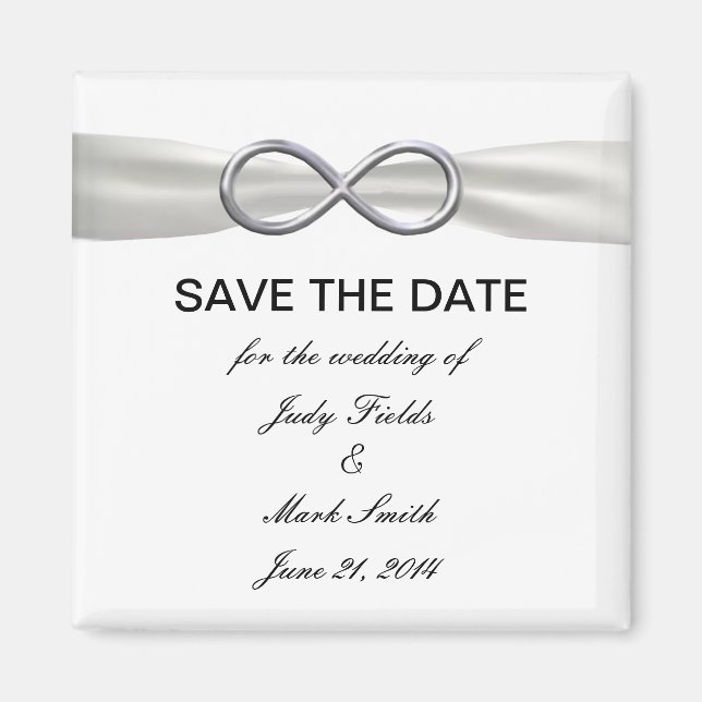 Aimant Silver Infinity White Wedding Enregistrer La Date  (Devant)