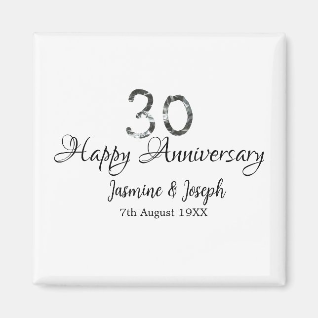 Aimant Silver Metallic 30th Happy anniversaire ajouter no (Devant)