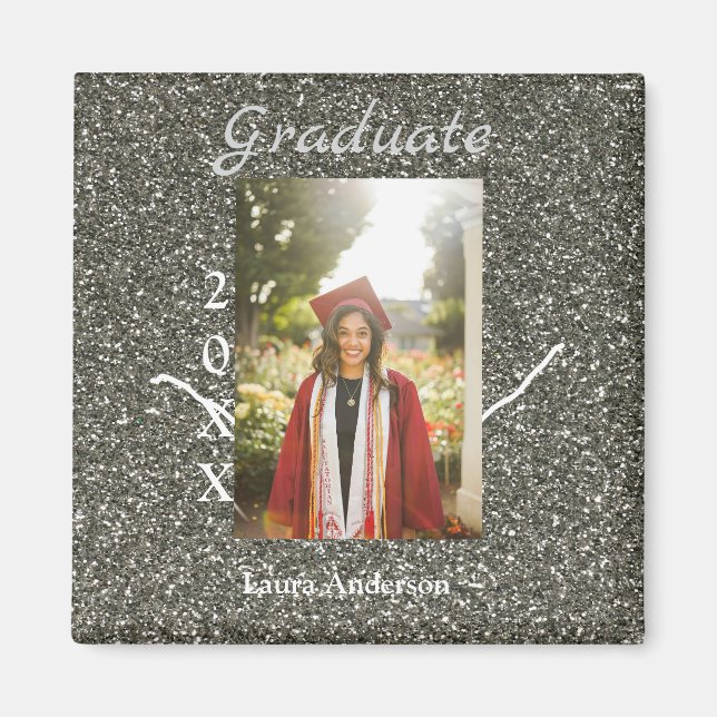 Aimant Silverglitter photo graduation ajouter nom classe  (Devant)