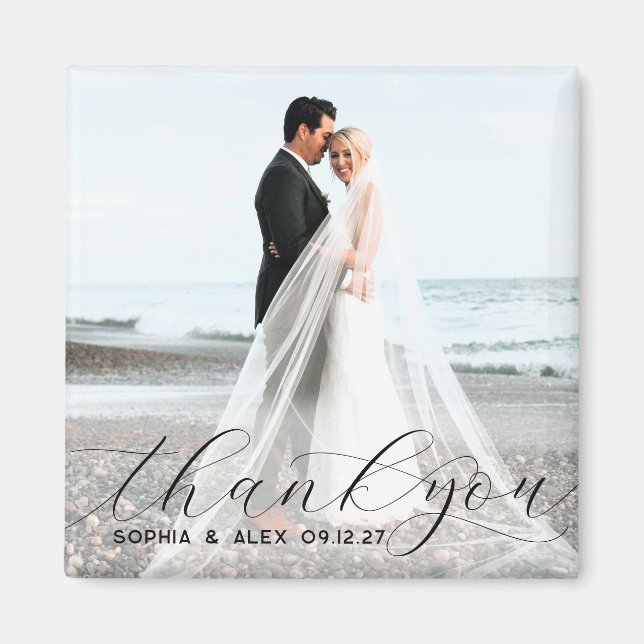 Aimant Simple Élégant Script Merci Photo de Mariage (Devant)