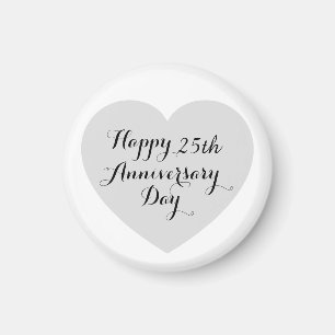 Aimant Simple Joyeux 25e Anniversaire Cœur Argent Élégant
