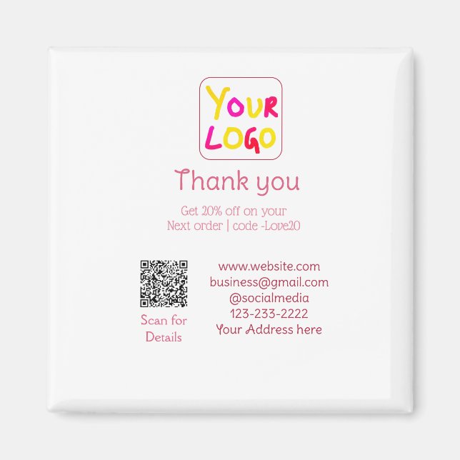 Aimant simple minimal add your logo/design here text Q R (Devant)