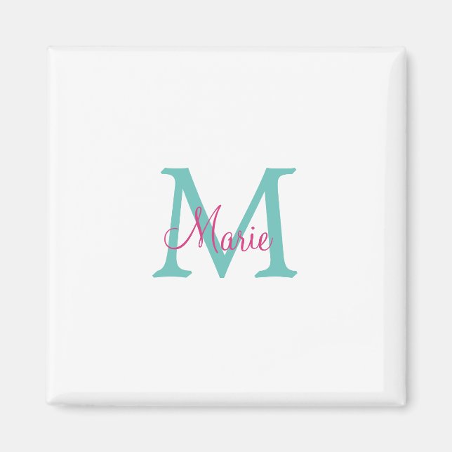 Aimant simple minimal ajouter nom monogramme vert rose bl (Devant)