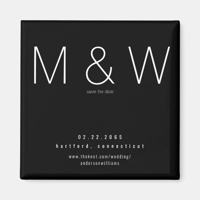 Aimant Simple Monogram Minimalist B/W Save the Date (Devant)