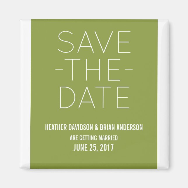 Aimant Simple Save the Date Magnet, Olive Green (Devant)