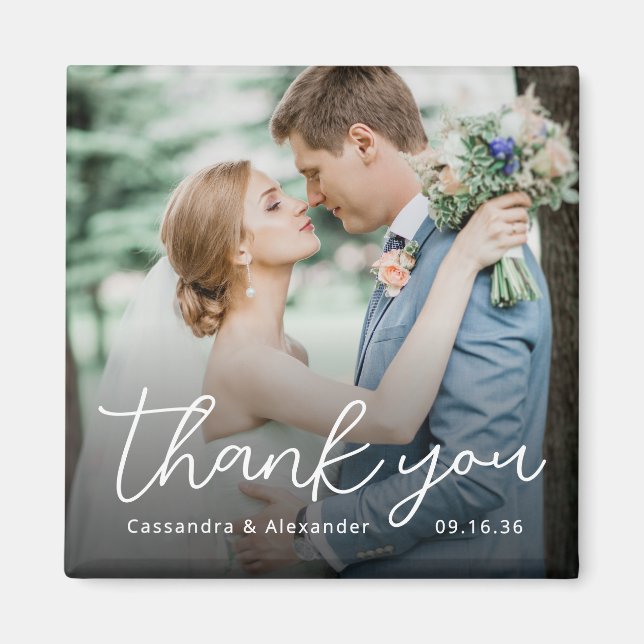 Aimant Simple Script Blanc Merci Photo Mariage (Devant)