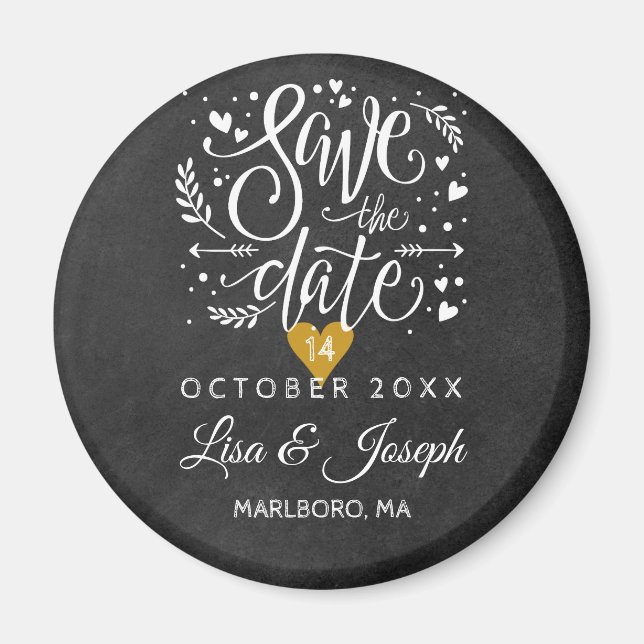 Aimant Simple Script Chalkboard Gold Heart Enregistrer la (Devant)