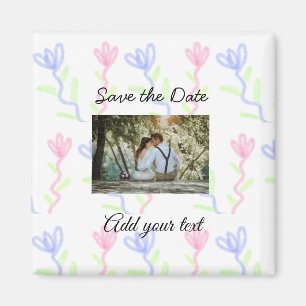 Aimant Simple watercolor Pink blue flower save the date