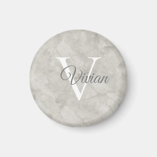 Aimant Simple White Marble Watercolor Monogram Name