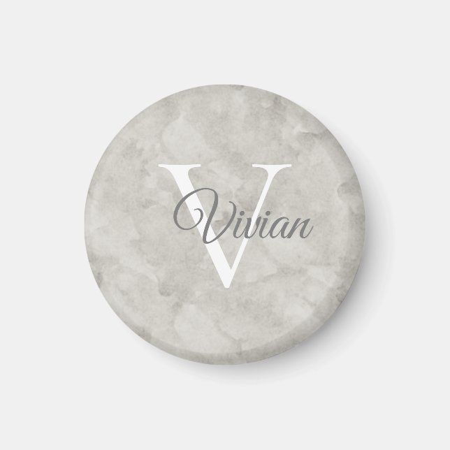 Aimant Simple White Marble Watercolor Monogram Name (Devant)