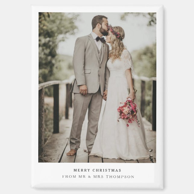 Aimant Simply Modern Merry Christmas | Wedding Photo Card (Recto)