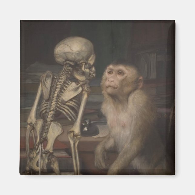 Aimant Singe avant un squelette (par Gabriel von Max) (Devant)