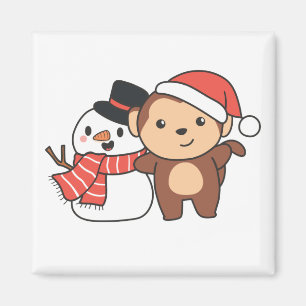 Aimant Singe Avec Snowman En Hiver Pour L'Aimant De Noël