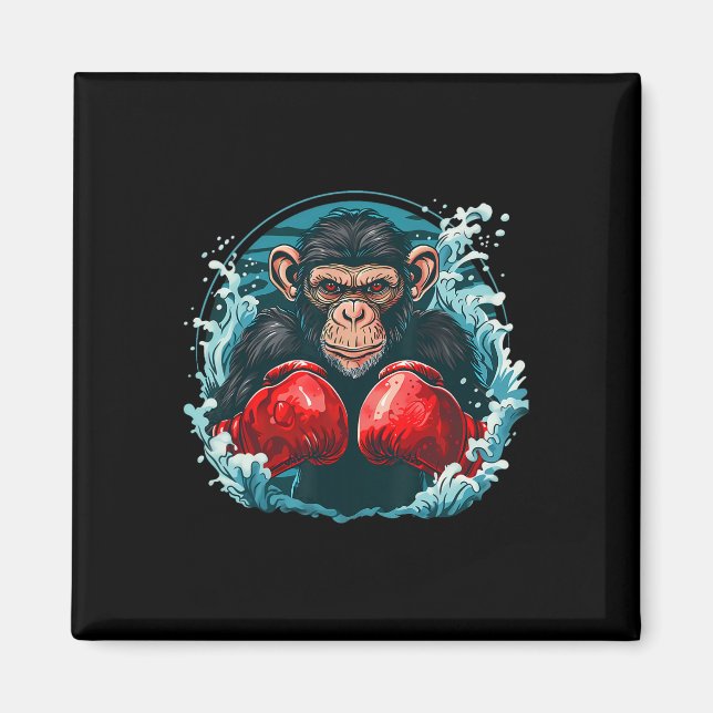 Aimant Singe boxeur avec gants de boxe Kickboxing Drôle B (Devant)