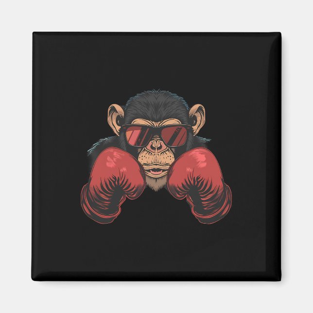 Aimant Singe boxeur avec gants de boxe Kickboxing Drôle B (Devant)