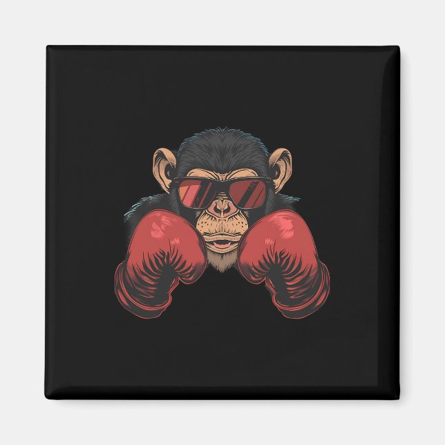 Aimant Singe boxeur avec gants de boxe Kickboxing Drôle B (Devant)
