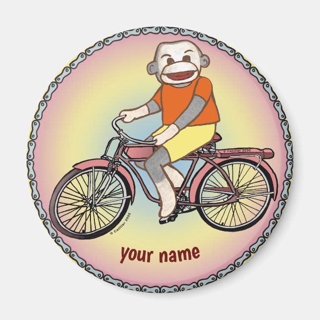 Aimant Singe chaussette bicyclette  (Devant)
