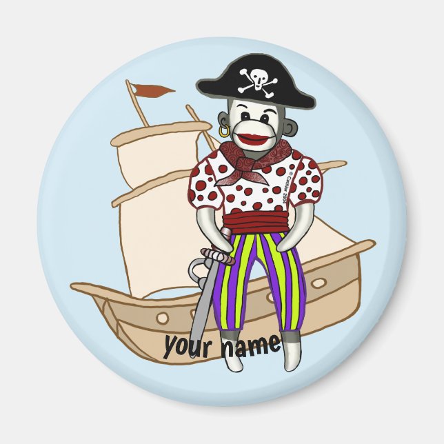 Aimant Singe chaussette Pirate  (Devant)