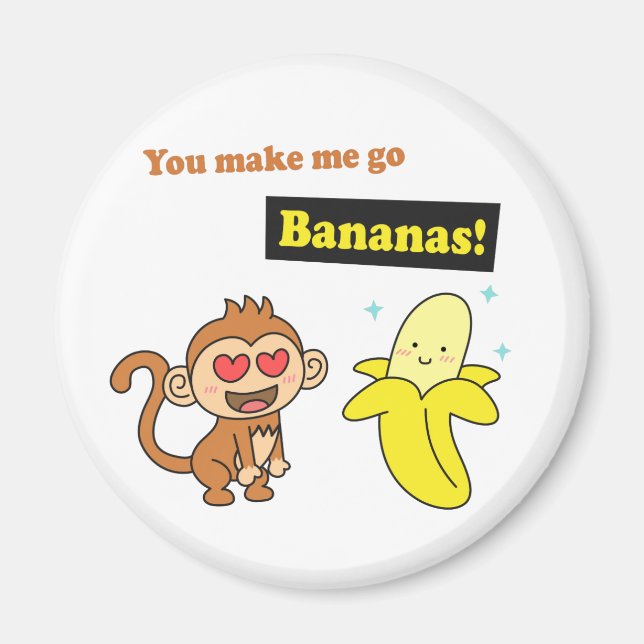 Aimant Singe Mignon Va Bananes Jeu de Mots Ringard (Devant)
