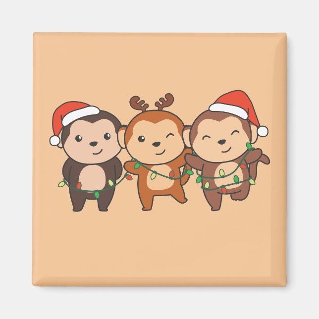 Aimant Singe Noël Animaux de Noël Mignons Singes Ma (Devant)
