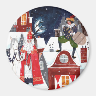 Aimant Sinterklaas et Piet sur les toits d'Amsterdam Mais