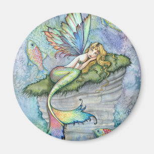 Aimant Sirène colorée et poisson carpe, art fantastique