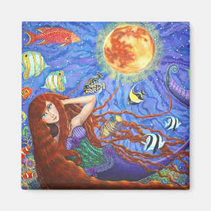 Aimant Sirène rousse dans le corset avec la lune et les p