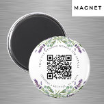Aimant Site mariage QR code détails rsvp lavender<br><div class="desc">Ajoutez votre URL pour votre site mariage. Pour plus d'informations,  détails,  rsvp en ligne. Un arrière - plan blanc décoré de fleurs de lavande et de verdure d'eucalyptus.</div>