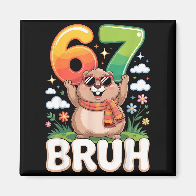 Aimant Six Seven 67 Bruh Groundhog Drôle 6 7 Meme Garçons (Devant)