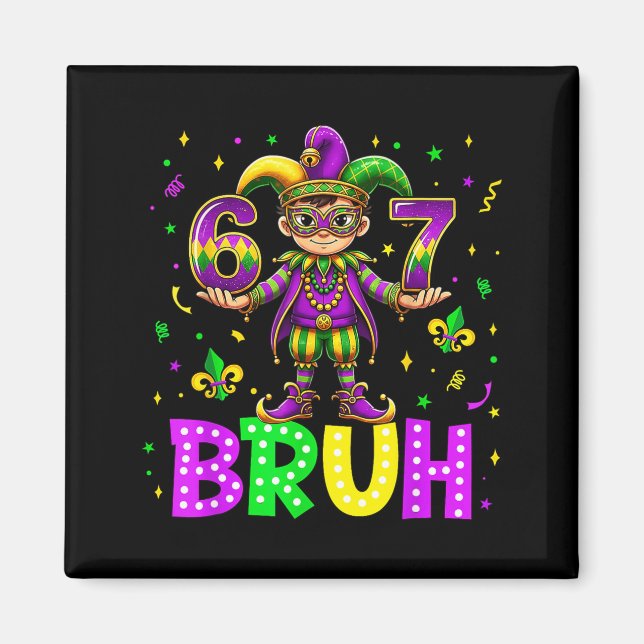 Aimant Six Seven 67 Bruh Joyeux Mardi Gras Leprechaun Fle (Devant)