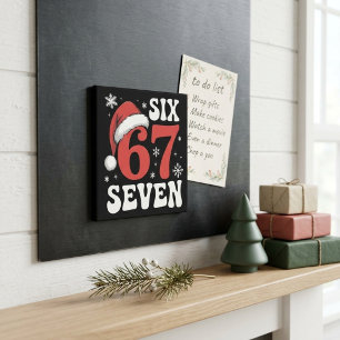 Aimant Six Seven 67 Chapeau de Père Noël Drôle Tendance d