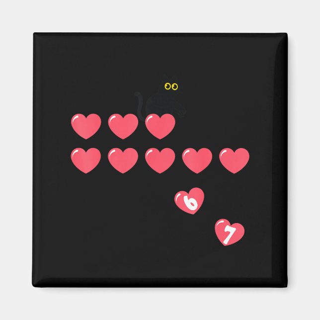 Aimant Six Seven Black Cat Knocking Off Hearts Funny 67 V (Devant)