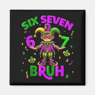 Aimant Six Seven Bruh 67 Mème Masque de Perles Mardi Gras
